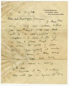Letter from Havelock Ellis to Summers, 1928