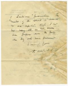 Letter from Havelock Ellis to Summers, 1928, back