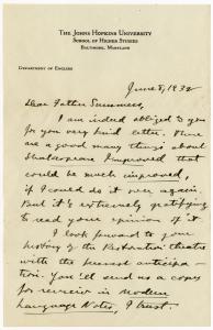 Letter from Hazleton Spencer to Montague Summers, 1932