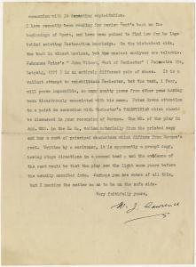 Letter from William John Lawrence to Montague Summers, 1928