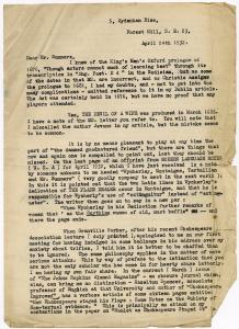 Letter from William John Lawrence to Montague Summers, 1932