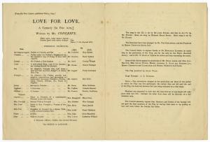 Programme for the Incorporated Stage Society's production of "Love For Love" by William Congreve, 1917, inside