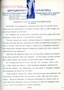 Image of a typed press release announcing the building of a new library dedicated to a Vietnam War vet.