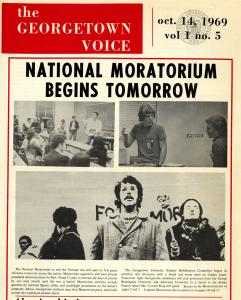 Image of the cover of the Georgetown Voice newspaper with 3 photos of student protesters.