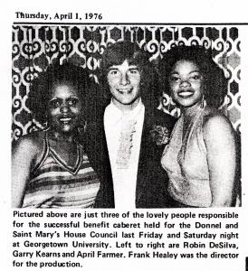 Black and white newspaper photograph of three Cabaret performers