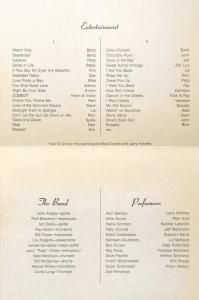 Set list and roster of performers printed on white card with black text