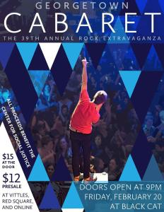 Poster of a singer facing an audience with his arm raised