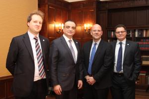 Alex Henley, with ADF Director Fadi Zuhayri, SFS Joel Hellman, and CCAS Director Osama Abi-Mershed