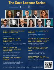 Flyer for Gaza Lecture Series Featuring Images of Speakers