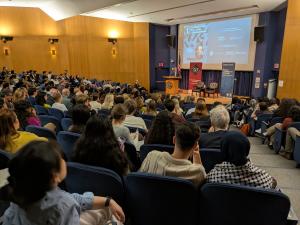 Rashid Khalidi delivers lecture to packed auditorium