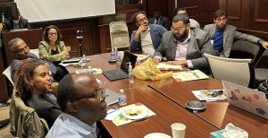 Nisrin El Amin, Elobaid Elobaid, Fida Adely, Isma’il Kushkush, and Ahmed Kodouda speaking on Sudan