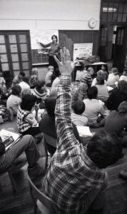 Photograph of Nan Anthony Teaching a Class, student with hand raised