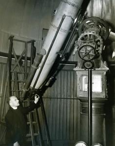 Father Francis Heyden with the Telescope in the Georgetown Observatory 1948