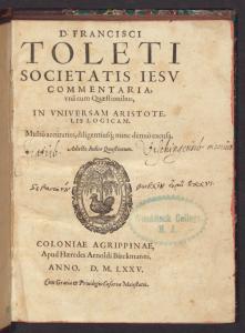 Title Page from Toledo's Commentary on Aristotle printed in 1575