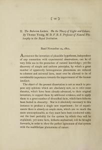 1st page of the Young's 1802 article on the Double Slit Experiment
