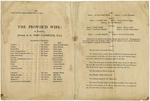 Theatrical programme for "The Provok'd Wife", showing the cast list