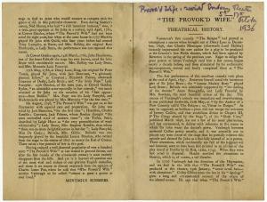 The first and last pages of Summers' theatrical history of "The Provok'd Wife", included with the programme
