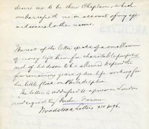 Back of letter from Ferdinand Farmer, S.J.
