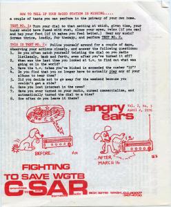 Newsletter with red and black print, with the tag line: Fighting to save WGTB