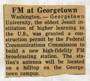 Paragraph from a newspaper article stating that the FCC had granted a permit for a FM broadcasting station