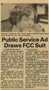Newspaper article including photograph of University Coordinator Mary Parrish