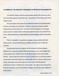 Page two of program with the text of a statement by the IFC about the attacks.