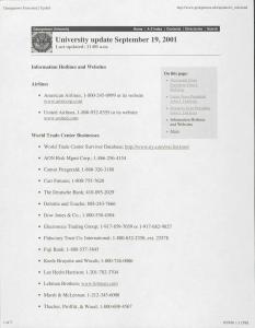 Print out from the GU website listing telephone numbers for American Airlines and United Airlines and World Trade Center businesses.