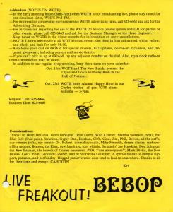Page from the fall 1986 program guide printed on yellow paper with black text. Includes notes on programming and telephone numbers..