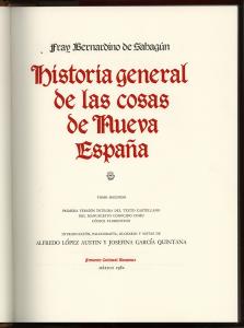 Title page of Historia general de las cosas de nueva espana