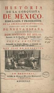 Title page of Historia del a conquista de Mexico