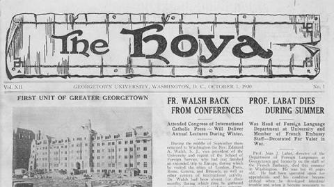 Front page of student newspaper The Hoya from October 1st, 1930