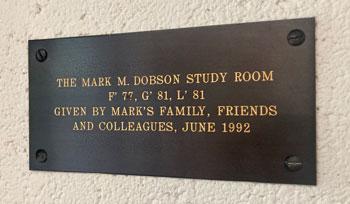 Plaque commemorating the Mark Dobson Study Room