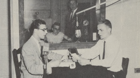Georgetown students operating a radio station in the 1950s