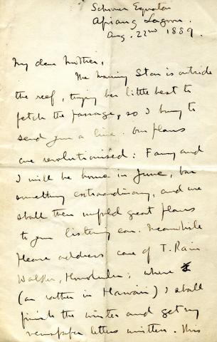 A scan of a letter from Robert Louis Stevenson with handwriting that is difficult to parse.