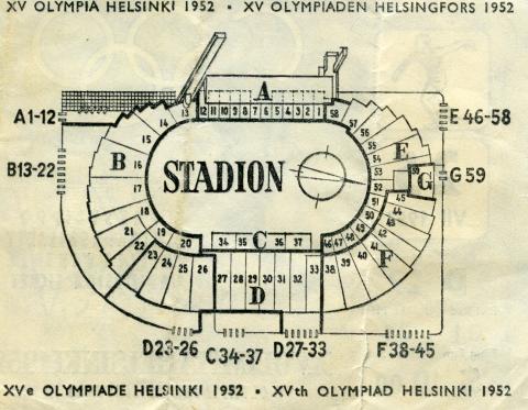 A seating chart of an Olympic stadium, showing a top-down view of different sections.