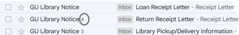 Subject line of email displays a numeric value after the words "GU Library Notice" to indicate the number of emails grouped together.