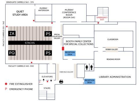 A map of Lauinger's fifth floor.