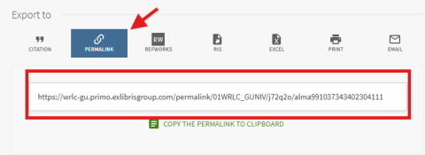 screenshot of HoyaSearch with permalink button and permalink URL