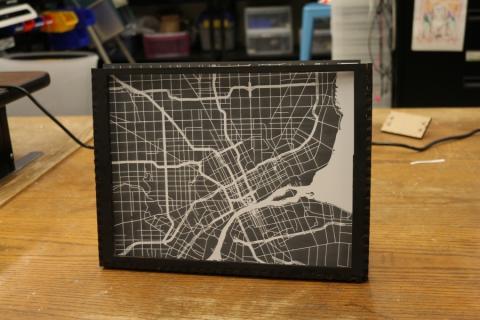 Layer 1: Map of Detroit in Laser Cut Frame