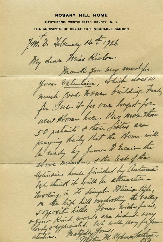 1926 letter to Miss Kivron