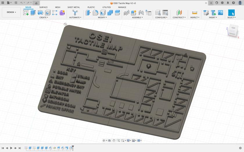 a computer rendering of a 3d, tactile map in Fusion 360