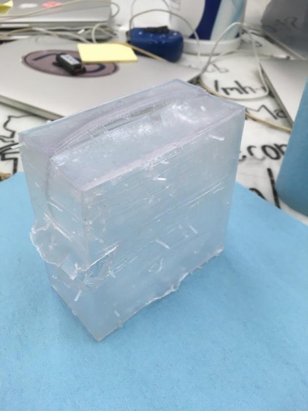 First prototype 3D print of "Convenient Compost" in clear flexible resin