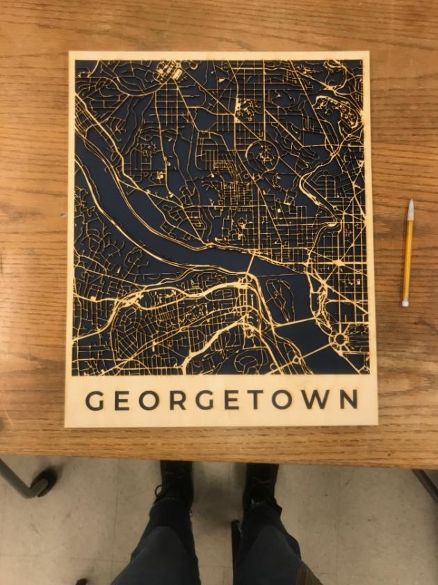 Laser-cut map of Georgetown