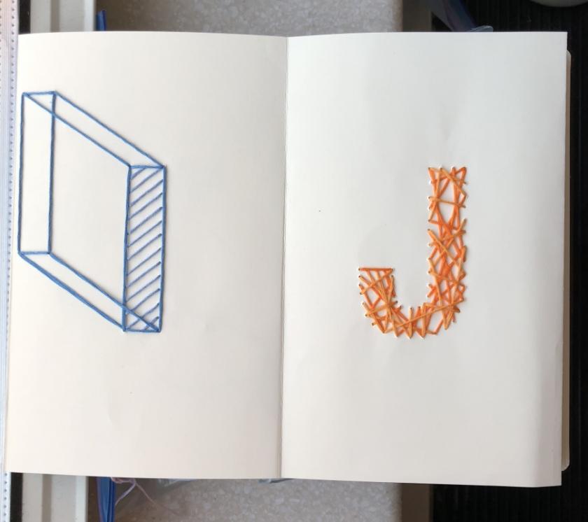 Embroidered letter "I" and "J"