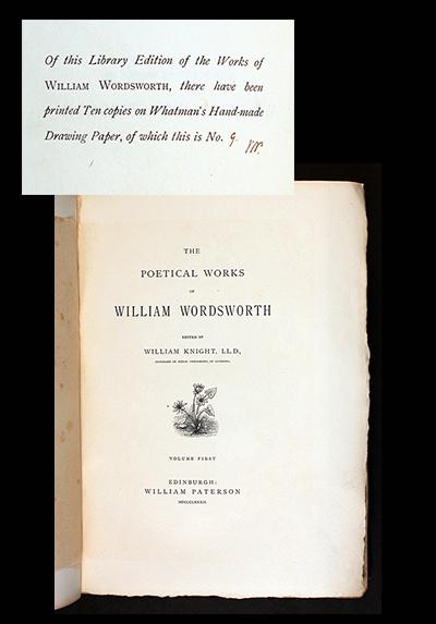 The title page of William Knight's edition of Wordsworth's Poetical Works, with a note indicating that this is copy nine of only ten printed