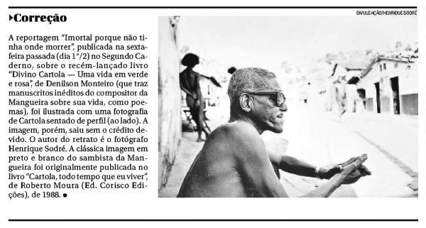 Image of a newspaper article that gives credit to Sodre for the previous use of his photos.