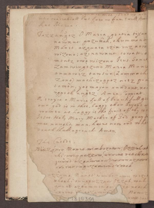 Prayers written in Piscataway language by Andrew White, S.J. p.2