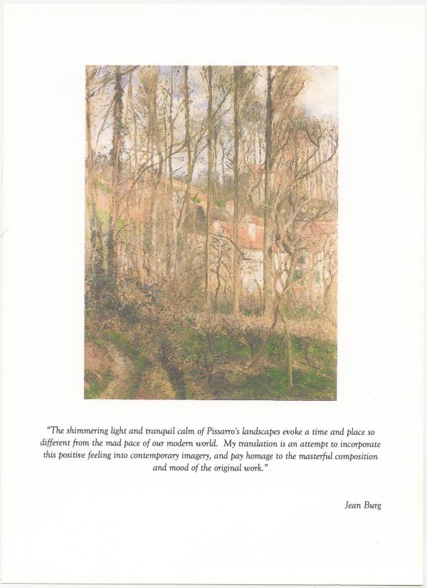 Painting of trees in a forest like area.