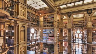 Riggs library with Victorian cast iron shelving and walkways.