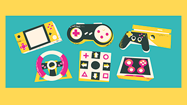 retro style art showing gaming controllers